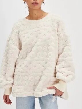 Free People Cable Knit Sweatshirt in Ivory